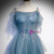 Blue Spaghetti Straps Pleats Beading Prom Dress