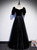 Black Sequins Tulle Square Short Sleeve Prom Dress