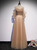 Champagne Tulle Cold Shoulder Pearls Prom Dress