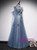 Blue Tulle Sequins Backless Long Sleeve Prom Dress