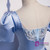 Blue Satin Square Puff Sleeve Beading Pearls Prom Dress