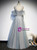 Gray Tulle Appliques Beading Prom Dress