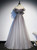 Fancy Gray Tulle Sequins Pleats Beading Prom Dress