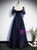 Navy Blue Tulle Square Puff Sleeve Prom Dress