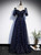 Navy Blue Tulle Square Puff Sleeve Prom Dress