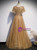 Gold Tulle Sequins V-neck Beading Prom Dress