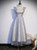 Gray Blue Tulle Sequins Straps Prom Dress