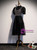 Black Tulle Sequins Short Sleeve Tea Length Prom Dress