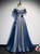 Blue Sequins Tulle Appliques Beading Prom Dress