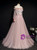 Pink Tulle Long Sleeve Spaghetti Straps Appliques Prom Dress