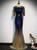 Blue Gold Mermaid Sequins Short Sleeve Prom Dress