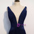 Navy Blue V-neck Backless Pleats Prom Dress