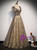 Gray Tulle Sequins V-neck Crystal Prom Dress