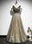 Gray Tulle Sequins V-neck Pleats Prom Dress