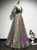 Gray Tulle Sequins Puff Sleeve Pleats Prom Dress