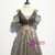 Gray Tulle Sequins Puff Sleeve Pleats Prom Dress