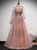 Pink Tulle Sequins Long Sleeve Open Back Prom Dress