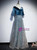 Blue Tulle Sequins V-neck Short Sleeve Prom Dress