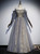 Gray Tulle Sequins Appliques Long Sleeve Prom Dress