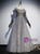 Gray Tulle Sequins Appliques Long Sleeve Prom Dress