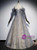 Gray Tulle Sequins Appliques Long Sleeve Prom Dress