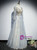Blue Tulle Sequins V-neck Long Sleeve Prom Dress