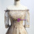 Gold Tulle Sequins Short Sleeve Tea Length Prom Dress