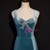 Blue Straps Velvet Beading Tea Length Prom Dress