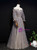 Gray Tulle Sequins Long Sleeve Prom Dress