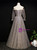 Gray Tulle Sequins Long Sleeve Prom Dress