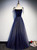 Navy Blue Tulle Velvet Spaghetti Straps Prom Dress