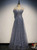 Blue Gray Tulle Appliques Beading Prom Dress