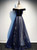 Navy Blue Tulle Velvet Off the Shoulder Prom Dress