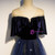 Navy Blue Tulle Velvet V-neck Prom Dress