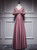 Pink Satin V-neck Bat Sleeve Prom Dress