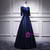 Navy Blue Satin Appliques Beading Prom Dress