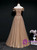 Dark Champagne Tulle Sequins Off the Shoulder Beading Prom Dress