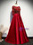 Burgundy Satin Short Sleeve Tassel Sequins Prom Dress
