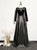 Black Long Sleeve Satin Prom Dress With Button
