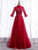 Burgundy Sequins Tulle Long Sleeve Beading Prom Dress