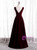 Burgundy Velvet V-neck Backless Prom Dress