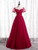 Burgundy Tulle Short Sleeve Scoop Neck Prom Dress