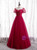 Burgundy Tulle Short Sleeve Scoop Neck Prom Dress