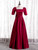 Burgundy Satin Short Sleeve Bow Prom Dress
