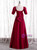 Burgundy Satin Short Sleeve Bow Prom Dress