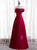 Casual Burgundy Satin Pearls Long Prom Dress