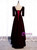 Dark Burgundy Hi Lo Velvet Short Sleeve Prom Dress