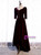 Dark Burgundy Hi Lo Velvet Short Sleeve Prom Dress