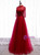 Tulle Sequins High Neck Short Sleeve Burgundy Prom Dress