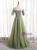 Green Velvet Tulle Short Sleeve Beading Prom Dress